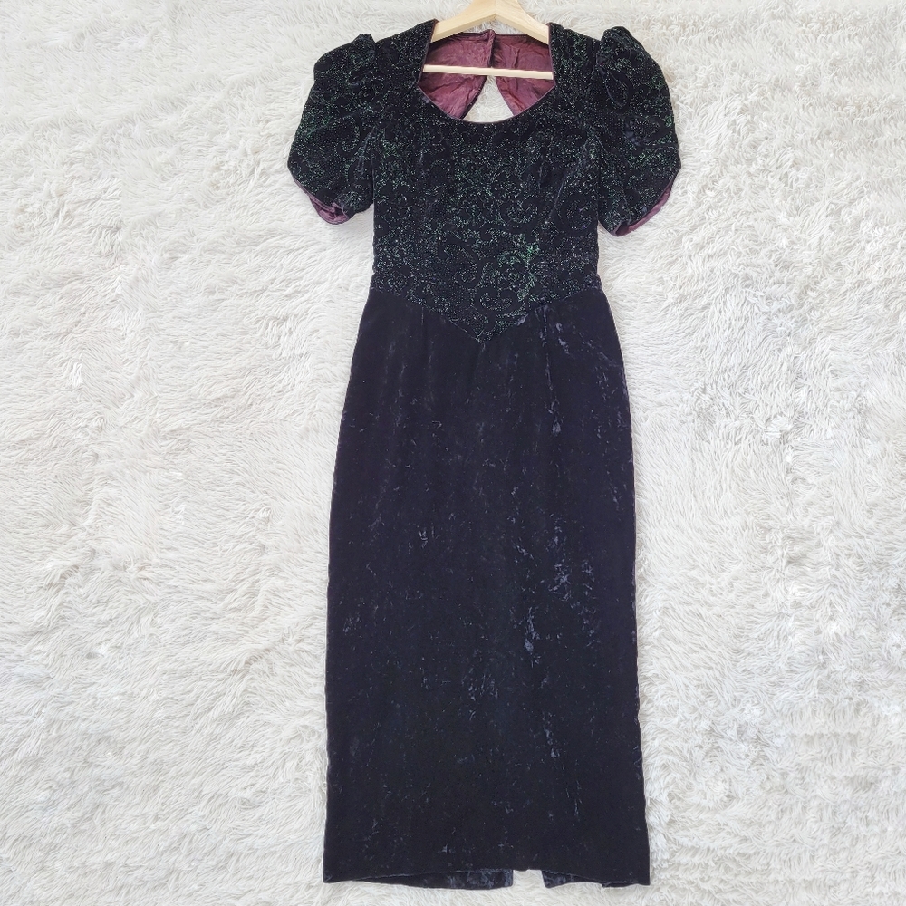 Vintage Scott Mclintock Petites Black‎ Velvet Puff Sleeve Dress